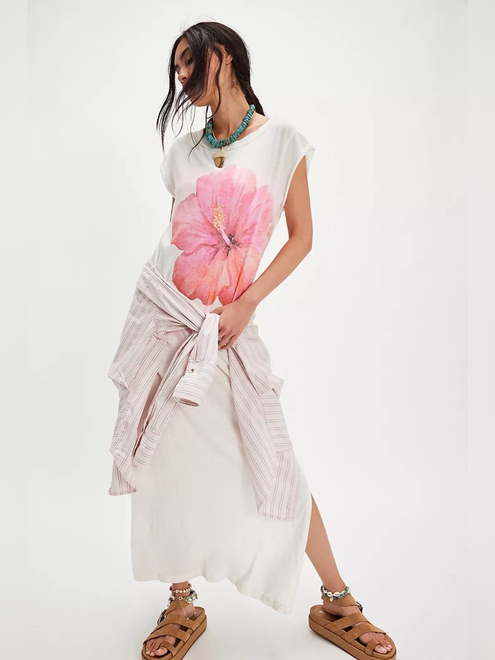 Free People RAGABOND Hibiscus Maxi Tee
